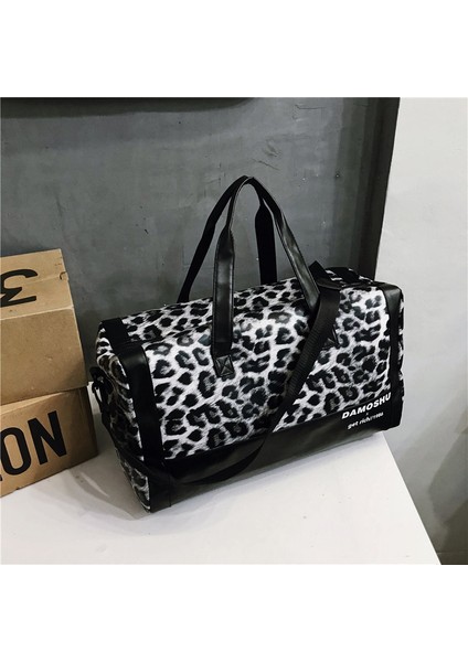 Siyah Stil Moda Leopar Desenli Kısa Mesafe Seyahat Çantası Kadın Taşınabilir Hafif Erkek Seyahat Bavulu Geniş Kapasiteli Spor Spor Çantası (Yurt Dışından) fırsatları