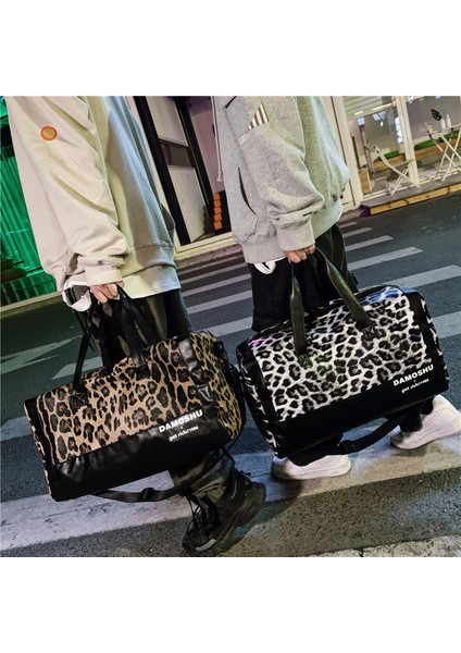 Siyah Stil Moda Leopar Desenli Kısa Mesafe Seyahat Çantası Kadın Taşınabilir Hafif Erkek Seyahat Bavulu Geniş Kapasiteli Spor Spor Çantası (Yurt Dışından) indirimleri