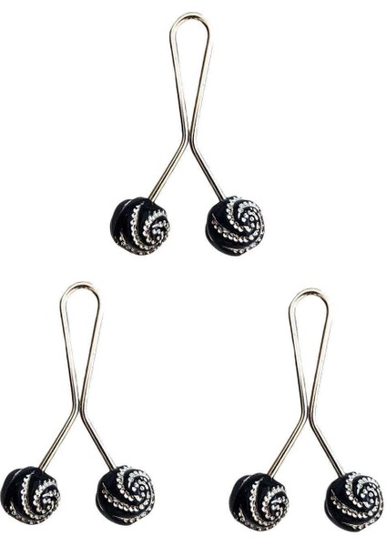 3 Adet Tesettür Eşarp ve Şal Klipsi Siyah Desenli