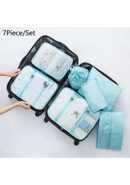 Gök Mavisi 7 Adet Tarzı 2021 Seyahat Çantaları Giysi Ayakkabı Iç Çamaşırı Seyahat Organizer Sutyen Kozmetik Çanta Saklama Aksesuarları Valiz Paket Küpü (Yurt Dışından)