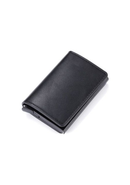 Siyah Stil Karbon Fiber Kartlık Cüzdan Erkekler Rfid Siyah Sihirli Üç Katlı Deri Ince Mini Küçük Para Çantası Erkek Cüzdanlar (Yurt Dışından)