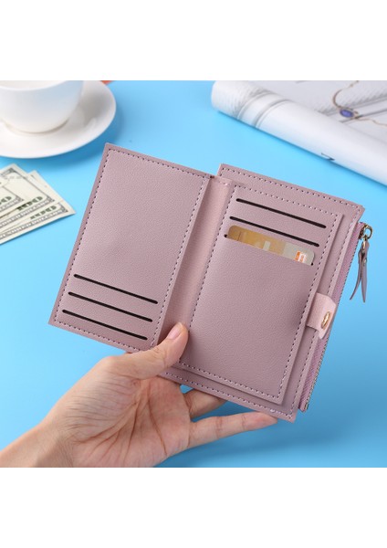 Siyah Stil Kadın Moda Düz Renk Kredi Kartı Kimlik Kartı Çoklu Yuvalı Fermuarlı Kartlık Bayanlar Günlük Pu Deri Mini Bozuk Para Cüzdanı Kılıfı (Yurt Dışından)