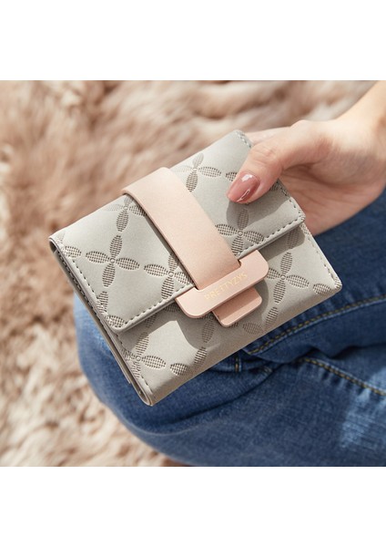 Gri Stil Tasarımcı Çiçek Desenli Kısa Cüzdan Kadın Pu Deri Bayan Cüzdanlar Cüzdan El Çantası Moda Trifold Kavanozlar (Yurt Dışından) fırsatları