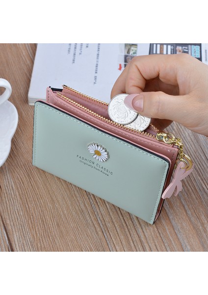 F Stili Bayan Kısa Cüzdan Yeni Moda Tasarım Küçük Papatya Kartlık Yüksek Pu Fermuarlı Para Çantası Basit Fermuarlı Cüzdanlar (Yurt Dışından) indirimleri