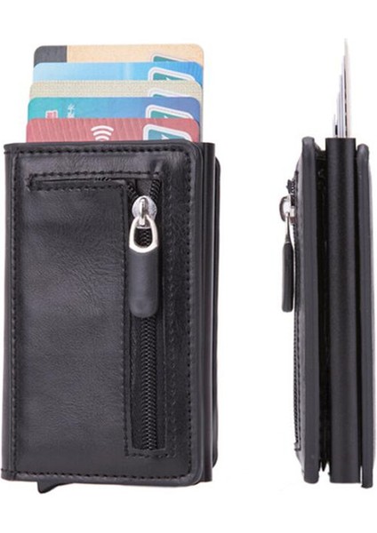 Çılgın Siyah X60 Stili Zovyvol Manyetik Kapanış Akıllı Cüzdan Anti-Hırsızlık Rfıd Engelleme Kart Kutusu Alüminyum Kartlık Erkek ve Kadın Unisex Suni Deri (Yurt Dışından)