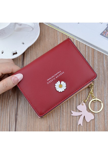 D Stili Bayan Kısa Cüzdan Yeni Moda Tasarım Küçük Papatya Kartlık Yüksek Pu Fermuarlı Para Çantası Basit Fermuarlı Cüzdanlar (Yurt Dışından)