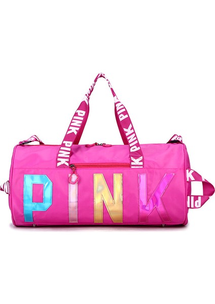 Mor Kırmızı Stil Pembe Lazer Logolu Su Geçirmez Kadın Seyahat Çantası Spor Spor Salonu Holdall Çantası Gece Hafta Sonu Taşı Seyahat Çantası El Bagajı (Yurt Dışından)
