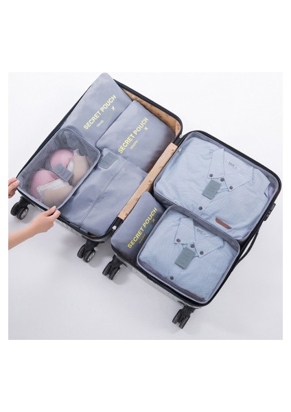 Gri 7 Adet Tarzı Seyahat Çantası Kıyafet Ayakkabı Iç Çamaşırı Seyahat Organizatörü Valiz Paketleme Küpü Depolama Aksesuarları Sütyen Kozmetik Çanta (Yurt Dışından)
