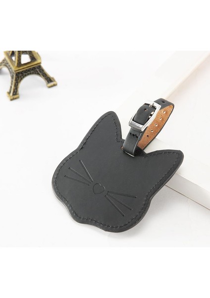 Siyah Stil Kedi Başlı Seyahat Çantası Etiketi Bayan Şirin Pu Valiz Bagaj Etiketi Seyahat Aksesuarları (Yurt Dışından)