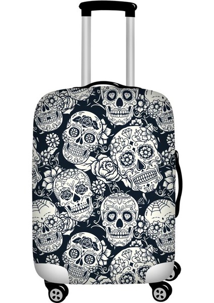 Z6001 Style M Beden Twoheartsgirl Valiz Kılıfı Koruyucu Esnek Çiçek Kafatası Baskılı Seyahat Valiz Kılıfı Gerdirilebilir (Yurt Dışından)