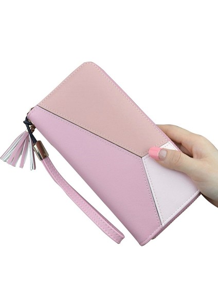 Stili Temizle Geometrik Lüks Deri Kadın Cüzdan Uzun Fermuarlı Bozuk Para Cüzdanı Püskül Tasarım Debriyaj Cüzdanı Bayan Para Kredi Kartı Tutucu (Yurt Dışından) modelleri