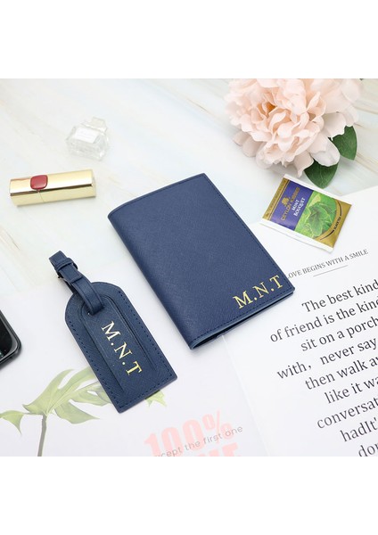 Balck Bütün Set Stili Moda Monogramlı Ilk Harf Mektuplar Cinsiyetsiz Saffiano Deri Pasaport Kılıfı Bagaj Etiketi Pasaport Kapak Seti Seyahat Aksesuarları (Yurt Dışından)