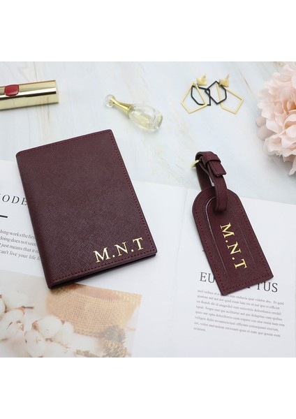 Balck Bütün Set Stili Moda Monogramlı Ilk Harf Mektuplar Cinsiyetsiz Saffiano Deri Pasaport Kılıfı Bagaj Etiketi Pasaport Kapak Seti Seyahat Aksesuarları (Yurt Dışından)