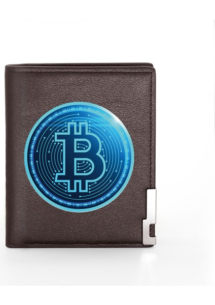 BG1005-KAHVERENGI Stil Yüksek Kripto Para Bitcoin Tasarımı Baskılı Deri Cüzdan Kredi Kartı Tutucu Kısa Cüzdan (Yurt Dışından)