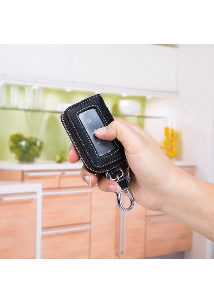 Kırmızı ve Siyah Tarzı Gerçek Deri Erkek Fermuarlı Araç Anahtar Kılıfı Cüzdanlar Kadın Bel Askılı Motor Araçları Anahtar Tutucu Çanta Moda Anahtarlar Kapıcı (Yurt Dışından) fırsatları