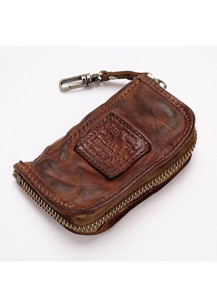 Siyah Stil Vintage El Yapımı Gerçek Deri Anahtar Cüzdanı Erkek Kısa Fermuarlı Araba Anahtar Kart Tutucu Bozuk Para Cüzdanı Çanta Organizatör Ev Sahibi Kadınlar Için (Yurt Dışından)