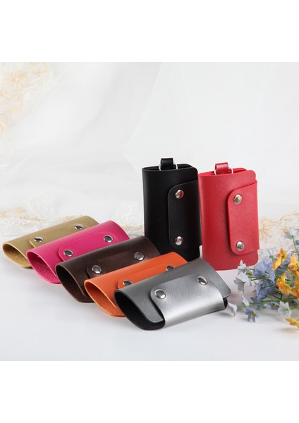 Kırmızı Stil Düz Renk Taşınabilir Pu Deri Kapıcı Tutucu Anahtarlık Anahtarlık Çanta Kılıfı Unisex Cüzdan Kılıfı Basit Saklama Çantası (Yurt Dışından) fiyatları