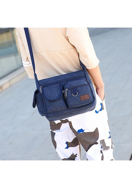 Mavi Stil Omuz Çantası Unisex Kanvas Büyük Kapasiteli Çok Cepli Vintage Şık Düz Cross-Body Günlük Seyahat Tote Moda Retro (Yurt Dışından) fırsatları