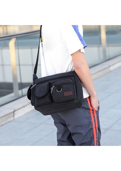 Mavi Stil Omuz Çantası Unisex Kanvas Büyük Kapasiteli Çok Cepli Vintage Şık Düz Cross-Body Günlük Seyahat Tote Moda Retro (Yurt Dışından) indirimleri
