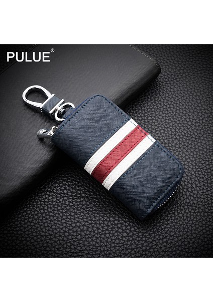 Siyah Stil Moda Renkli Şeritler Deri Anahtar Çantası Evrensel Anahtar Kılıfı Araba Anahtarlığı Erkek Kadın Anahtar Cüzdanı Mini Fermuarlı Cüzdan Anahtar Tutucu (Yurt Dışından)
