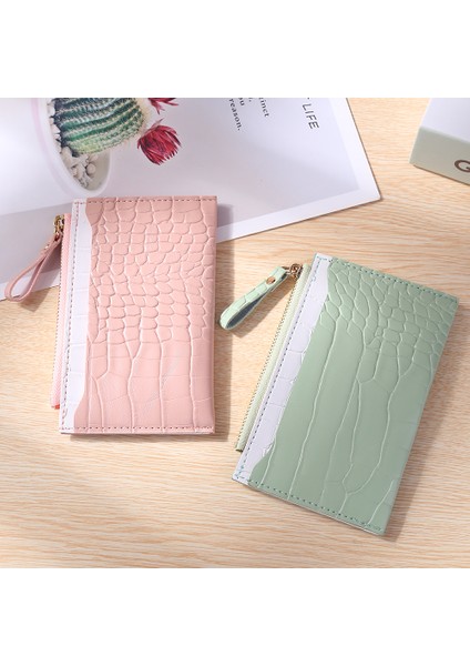 Kalp-Karpuz Kırmızı Stili Moda Kadın Pu Deri Timsah Desenli Kartlık Casual Bayanlar Kontrast Renkli Cüzdan Mini Bozuk Para Cüzdanı (Yurt Dışından)