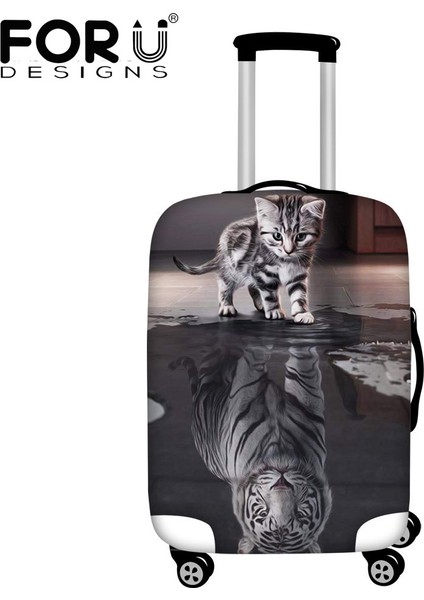 Siyah Stil S Beden Forudesıgns Moda Seyahat Aksesuarları Bagaj Koruyucu Kapaklar Kedi Yansıtma Kaplan Tasarımı Valiz Kapağı Inç Depo Durumu (Yurt Dışından)
