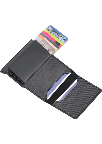 Küçük Siyah Stil Yeni Karbon Fiber Kartlık Cüzdan Erkekler Rfid Siyah Sihirli Üç Katlı Deri Ince Mini Cüzdan Küçük Para Çantası Erkek Cüzdanlıklar (Yurt Dışından) fırsatları