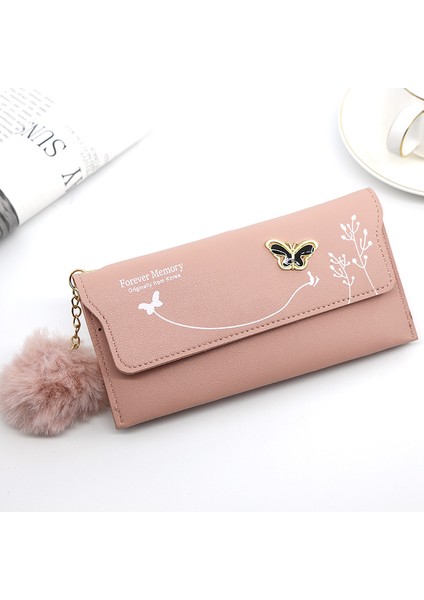 Nude Tarzı Şık Yeni Kadın Uzun Cüzdanlar Saf Renk Yün Topu Yay Debriyaj Çanta Kadın Uzun Çanta Kart Çantası Bozuk Para Cüzdanı (Yurt Dışından) fırsatları