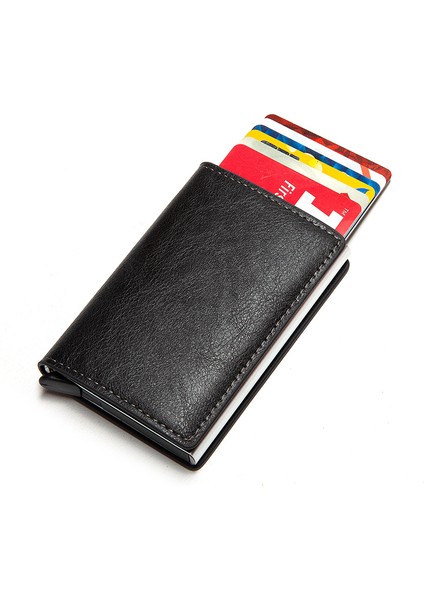 Siyah 19889810 Stili Yeni Erkek Cüzdanı Moda Karbon Fiber Anti Hırsızlık Rfid Akıllı Kart Tutucu Cüzdan Retro Basit Nötr Alüminyum Mini Cüzdan (Yurt Dışından)