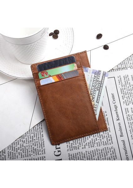 Kahverengi Tarzı Rfid Vintage Erkek Hakiki Deri Cüzdan Kredi Kartı Tutucu Iş Erkek Mini Cüzdanlar Billetera Hombre Ince (Yurt Dışından)