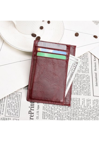 Kahverengi Tarzı Rfid Vintage Erkek Hakiki Deri Cüzdan Kredi Kartı Tutucu Iş Erkek Mini Cüzdanlar Billetera Hombre Ince (Yurt Dışından) fırsatları