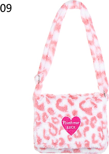 No.9 Tarzı Kadın Tote Çantaları Tüylü Kalp Desen Peluş Yumuşak Koltuk Altı Omuz Çantası Rahat Yumuşak Çapraz Çanta Kavrama El Çantası (Yurt Dışından)