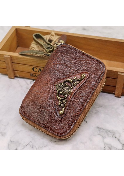 Kumral Tarzı %100 Gerçek Deri Anahtar Cüzdanı Erkek Araba Anahtar Tutucu Retro Anahtar Çantası Erkek Cüzdanı Vintage Ev Sahibi Anahtarlık Dana Derisi Kartlık Kılıfı (Yurt Dışından)