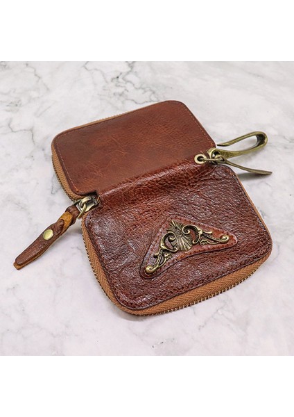 Kumral Tarzı %100 Gerçek Deri Anahtar Cüzdanı Erkek Araba Anahtar Tutucu Retro Anahtar Çantası Erkek Cüzdanı Vintage Ev Sahibi Anahtarlık Dana Derisi Kartlık Kılıfı (Yurt Dışından)