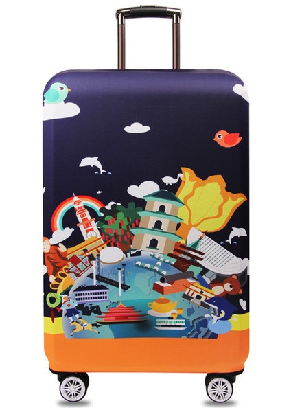 G Tarzı Xl Beden Mutlu Gezegen Tekerlekli Valiz Koruyucu Kılıf Çiçekler Flamingo Mavi Rüya Seyahat Bavul Kılıfı Elastik Koruyucu Kapaklar XT910 (Yurt Dışından)