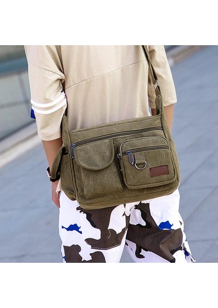 Kahverengi Tarzı Omuz Çantası Unisex Kanvas Büyük Kapasiteli Çok Cepli Vintage Şık Düz Cross-Body Günlük Seyahat Tote Moda Retro (Yurt Dışından) fiyatları
