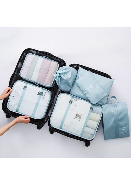 7 Adet Göl Mavisi Tarzı Valiz Paketleme Seyahat Düzenleyici Kıyafet Saklama Su Geçirmez Çantalar Ağ Çanta Içinde Torba Paketleme Küpüseyahat Aksesuarları (Yurt Dışından)