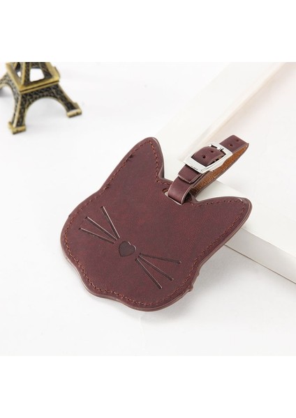 Kumral Tarzı Kedi Başlı Seyahat Çantası Etiketi Bayan Şirin Pu Valiz Bagaj Etiketi Seyahat Aksesuarları (Yurt Dışından)