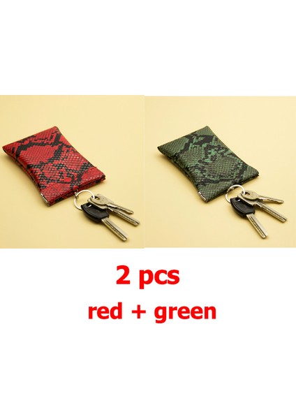 2 Adet (Kırmızı Yeşil) Stil Yeni Moda Yılan Derisi Desenli Uzun Cep Anahtar Cüzdan Anahtarlık Bozuk Para Cüzdanı Kadın Erkek Küçük Para Değişim Çantası Kart Tutucu (Yurt Dışından)