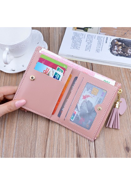 Siyah Stil Kadın Kısa Cüzdan Yama Desenli Küçük Fermuarlı Cüzdan Kontrol Kabartmalı Püsküllü Cüzdanlar Sevimli Basit Kartlık Pembe Mini Para Çantası (Yurt Dışından) fiyatları