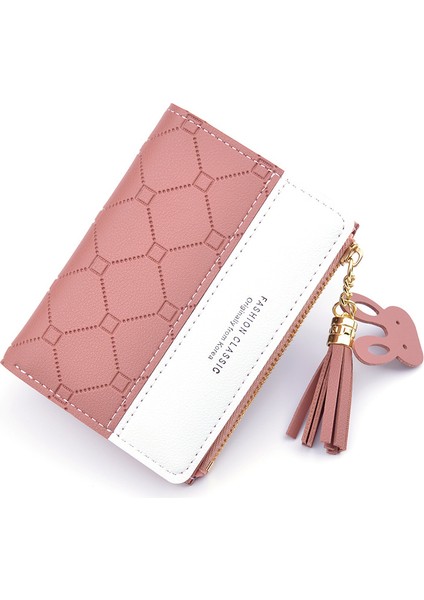 Siyah Stil Kadın Kısa Cüzdan Yama Desenli Küçük Fermuarlı Cüzdan Kontrol Kabartmalı Püsküllü Cüzdanlar Sevimli Basit Kartlık Pembe Mini Para Çantası (Yurt Dışından) modelleri