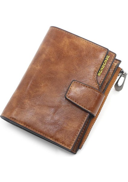 Kahverengi Tarzı Kadınlar Için Yeni Varış Cüzdan Vosvos Yağ Cildi Küçük Cüzdan Bozuk Para Cüzdanı Kilitli Kart Çantası Lüks Fermuarlı Bayan El Çantası Cartera (Yurt Dışından)