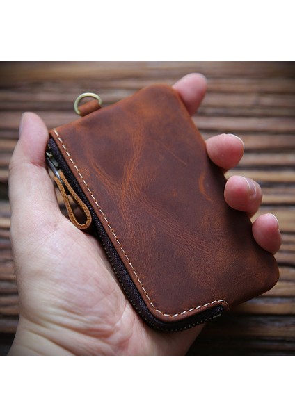 Kırmızı Kahverengi Tarzı Erkekler Için Gerçek Deri Anahtar Cüzdanı - Hakiki Inek Derisi Vintage El Yapımı Küçük Anahtarlık Çanta Tutucu Organizer Ev Hizmetçisi (Yurt Dışından)