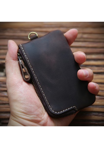 Kırmızı Kahverengi Tarzı Erkekler Için Gerçek Deri Anahtar Cüzdanı - Hakiki Inek Derisi Vintage El Yapımı Küçük Anahtarlık Çanta Tutucu Organizer Ev Hizmetçisi (Yurt Dışından) modelleri