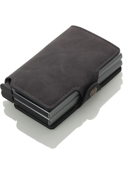 Çift Gri Stil Casekey Çift Manuel Pop-Up Kartvizit Tutucu Rfid Minimalist Cüzdan Metal Çift Kart Tutucu Kılıf (Yurt Dışından)