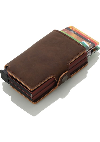 Çift Gri Stil Casekey Çift Manuel Pop-Up Kartvizit Tutucu Rfid Minimalist Cüzdan Metal Çift Kart Tutucu Kılıf (Yurt Dışından) fiyatları