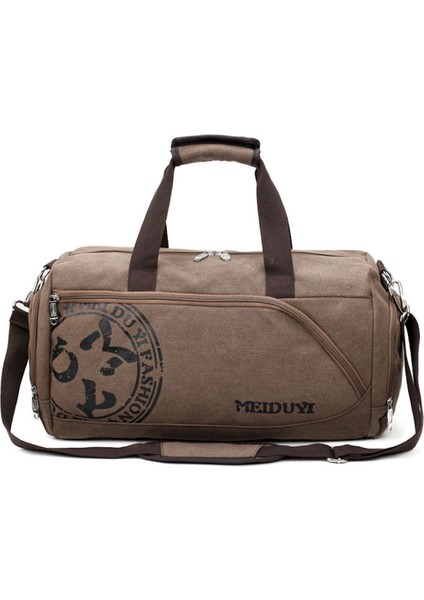 Kahvekahverengi Tarzı Vintage Spor Seyahat Çantaları Erkek Tuval Bagaj El Çantası Büyük Rahat Dayanıklı Baskı Omuz Ayakkabı Paketi Depolama (Yurt Dışından)