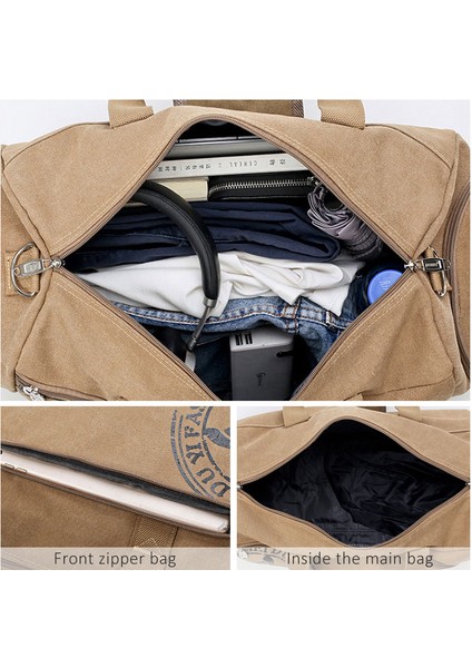 Kahvekahverengi Tarzı Vintage Spor Seyahat Çantaları Erkek Tuval Bagaj El Çantası Büyük Rahat Dayanıklı Baskı Omuz Ayakkabı Paketi Depolama (Yurt Dışından) fırsatları