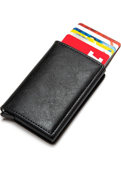 Siyah 9810 Stili Kadınlar Akıllı Cüzdan Kartlık Rfıd Cüzdan Alüminyum Metal Kredi Iş Mini Kart Cüzdanı (Yurt Dışından)