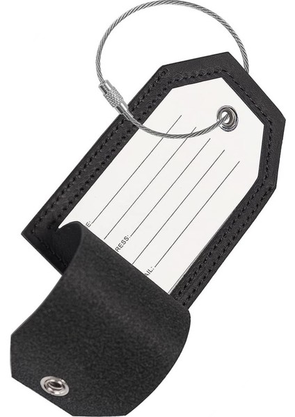 Siyah Stil Tam Deri Takım Bagaj Etiketi Tam Arka Gizlilik Ad Kimlik Kartı Unisex Taşınabilir Etiket Bavul Seyahat Aksesuarı (Yurt Dışından)
